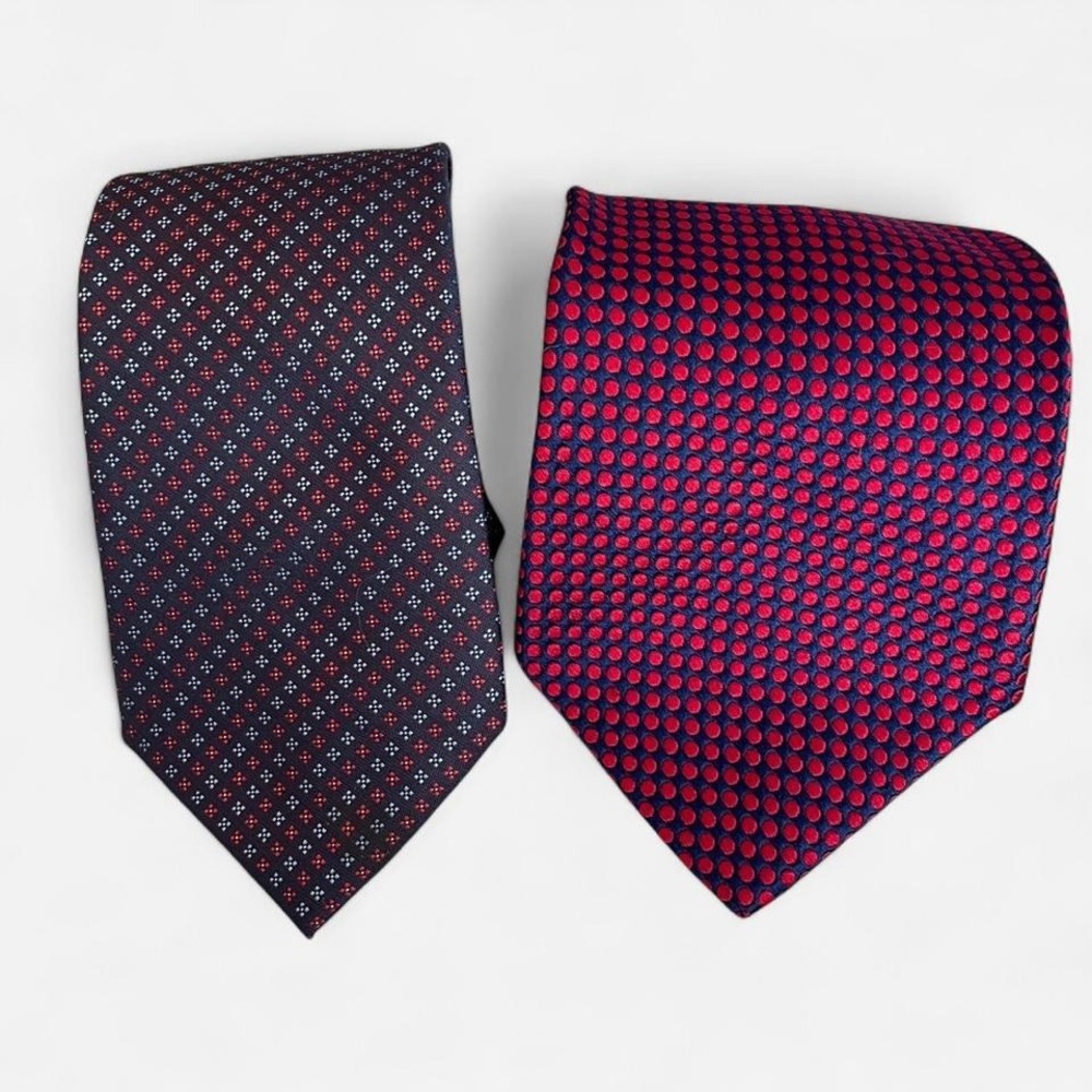 Tom James Red Blue Silk Patterned Ties (Lot of 2) Classy Formal Business Wedding